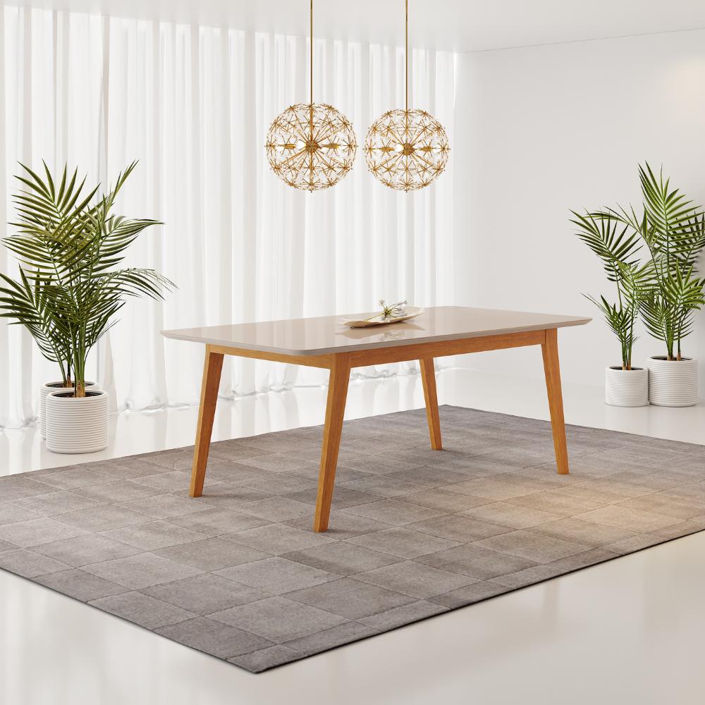 Mesa de Jantar Lorena 180x90 MDF Tampo em Vidro Off/White