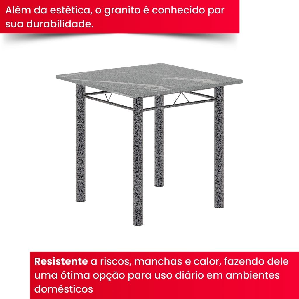 Conjunto de Mesa Tubular Mart Prata 4 Cadeiras 70x70cm – Tampo Granito Topázio | Isabel 030