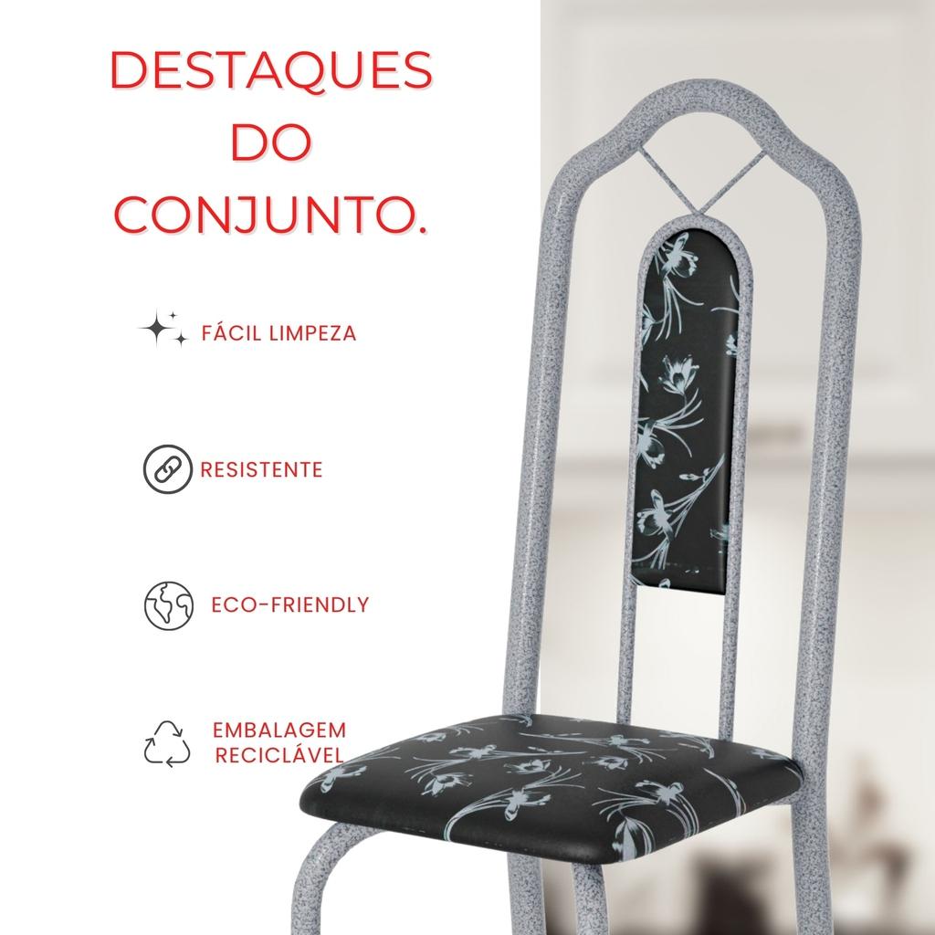 Conjunto de Mesa Tubular Mart Perola 4 Cadeiras 120x75cm – Tampo Granito Topázio | Brenda 010