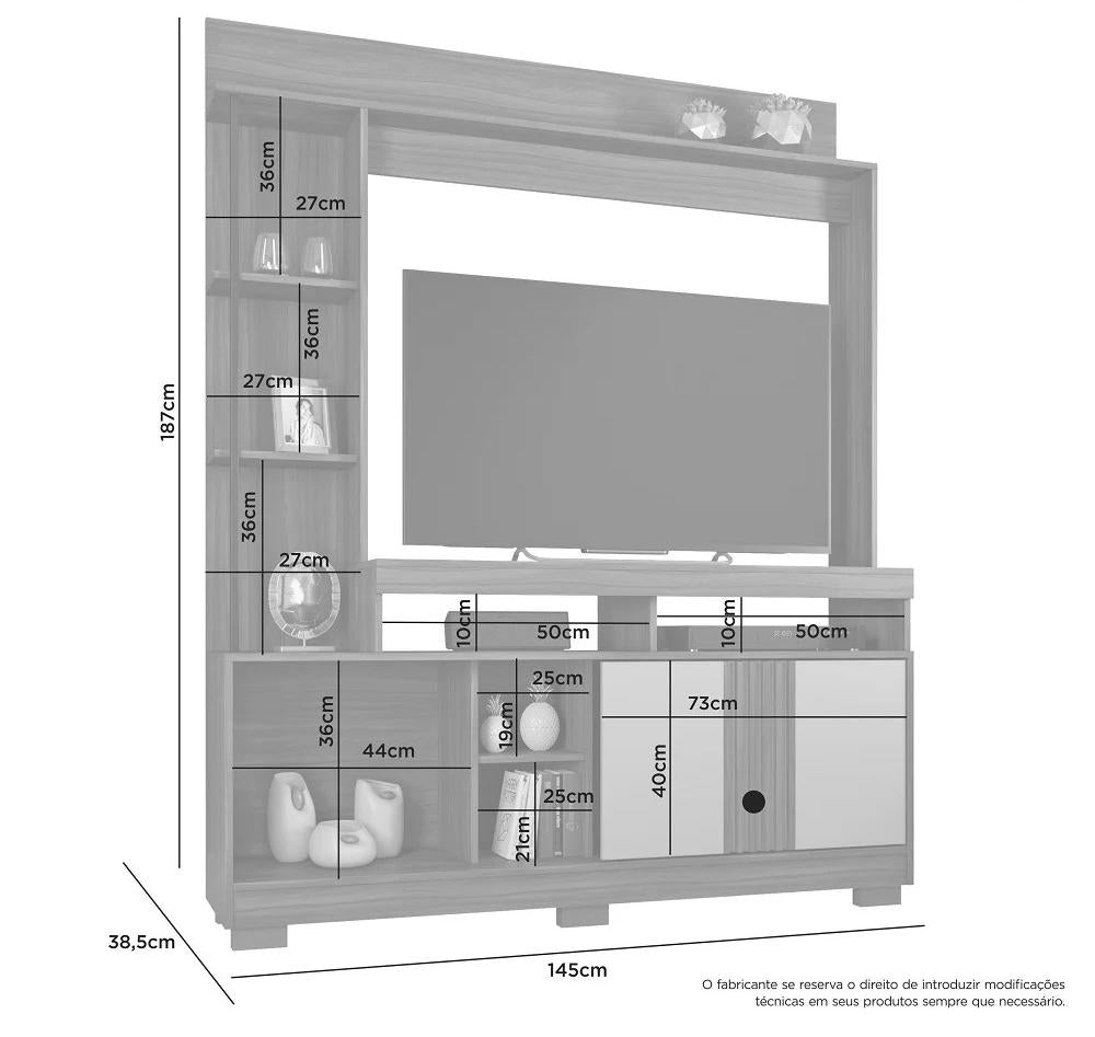 Estante Marbella 187cm Painel para TV até 49" com Porta Ripada e Nichos