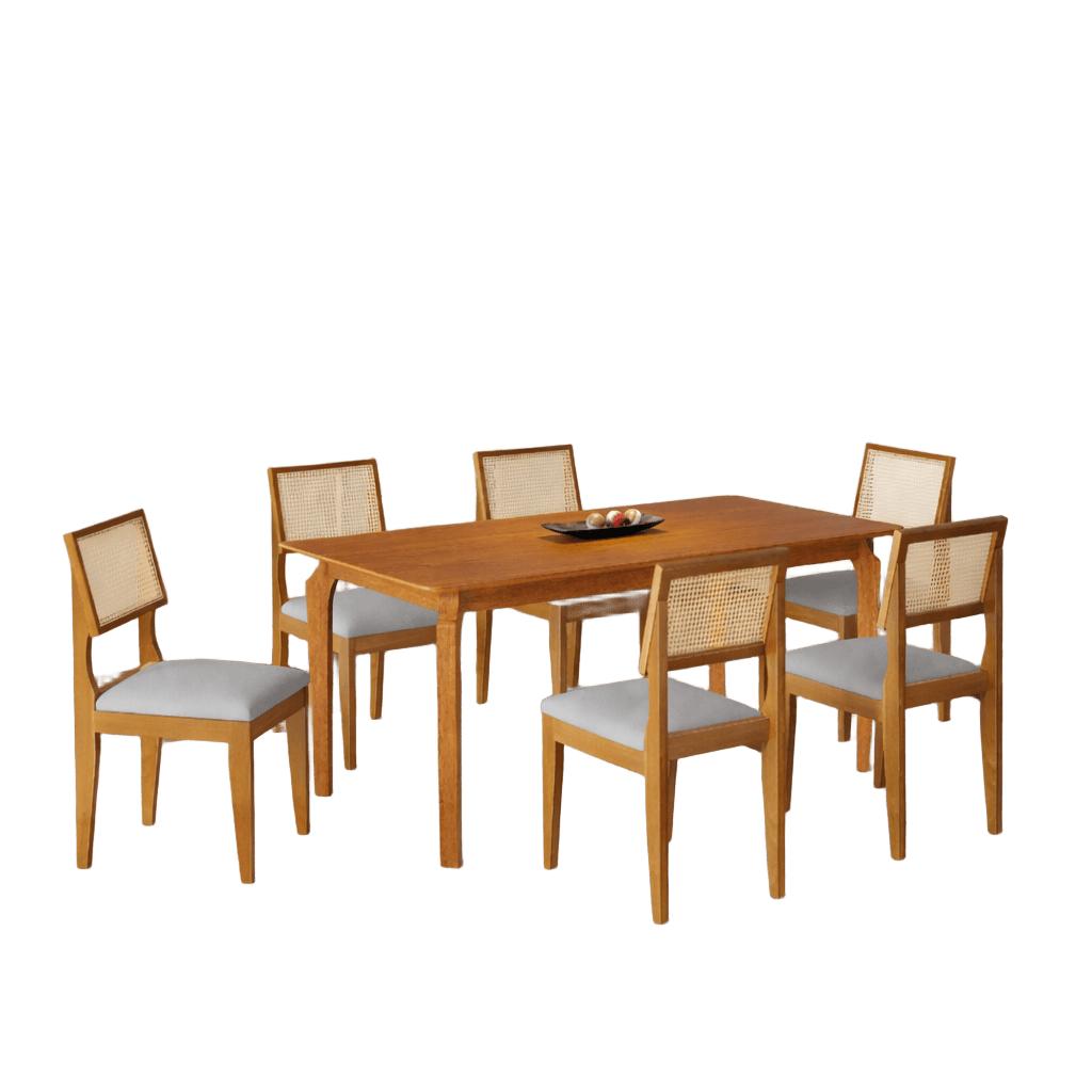 Mesa de Jantar Lorena Tampo Cinamomo 160×80 6 Cadeiras Turmalina