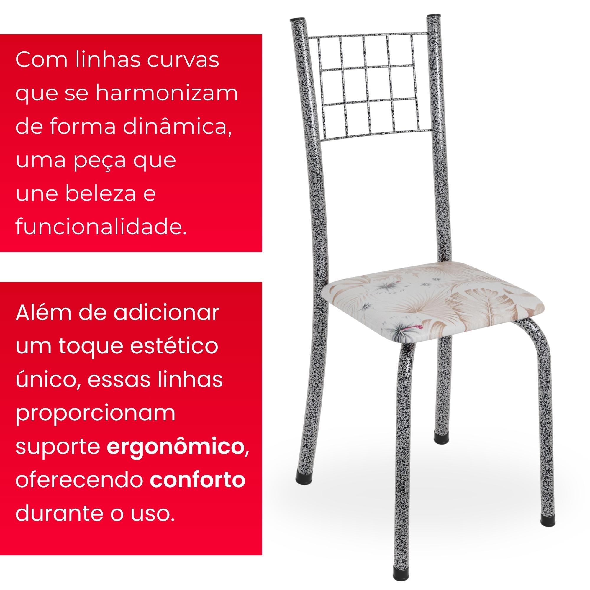 Kit 4 Cadeiras Mel Prata | Aço | Estofadas