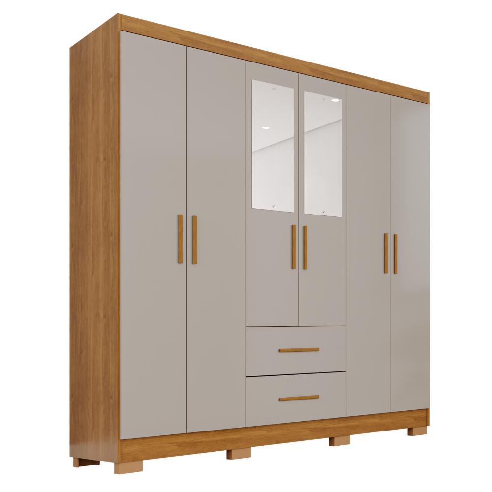 Guarda-Roupa Catar Premium 6 Portas 2 Gavetas com Espelho