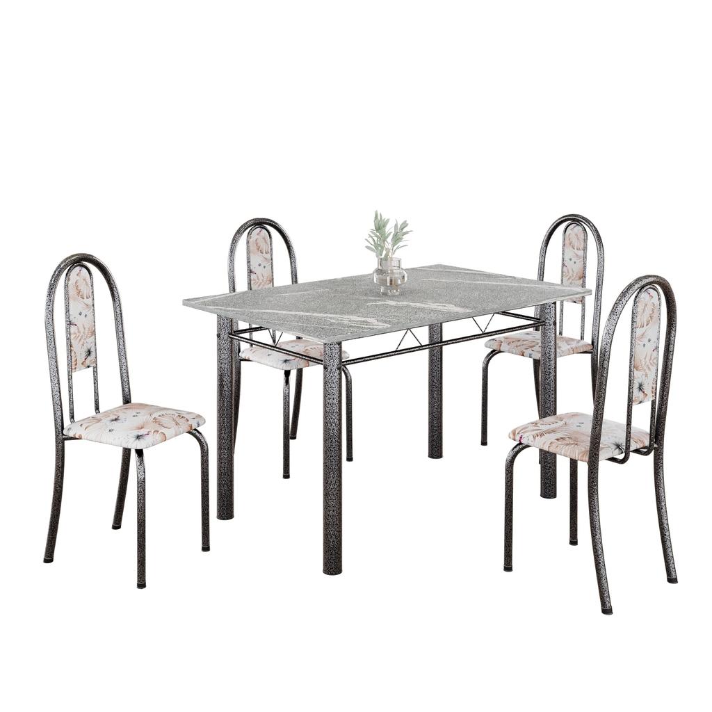 Conjunto de Mesa Tubular Mart Prata 4 Cadeiras 100x60cm – Tampo Granito Topázio | Isabel 020