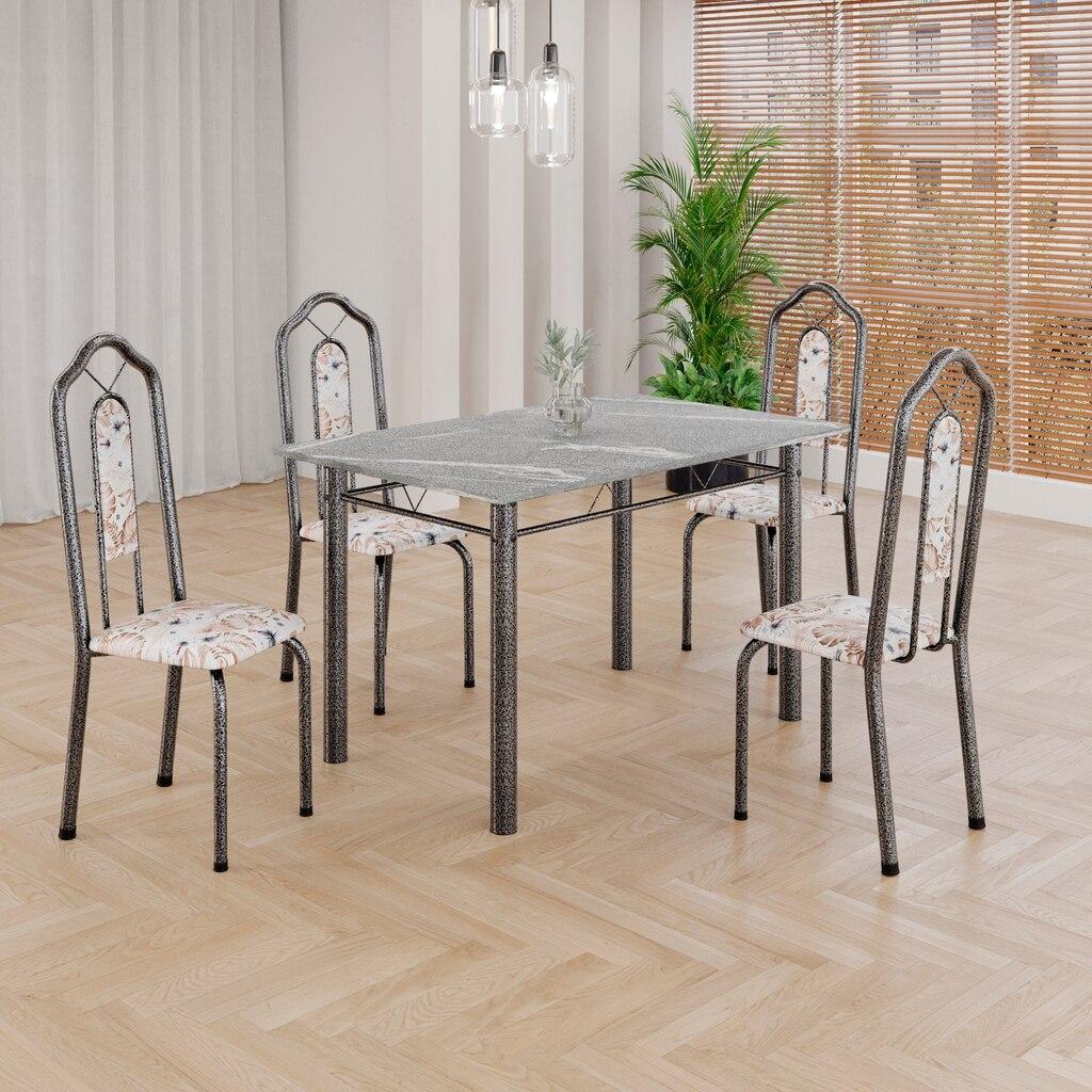 Conjunto de Mesa Tubular Mart Prata 4 Cadeiras 120x75cm – Tampo Granito Topázio | Brenda 010