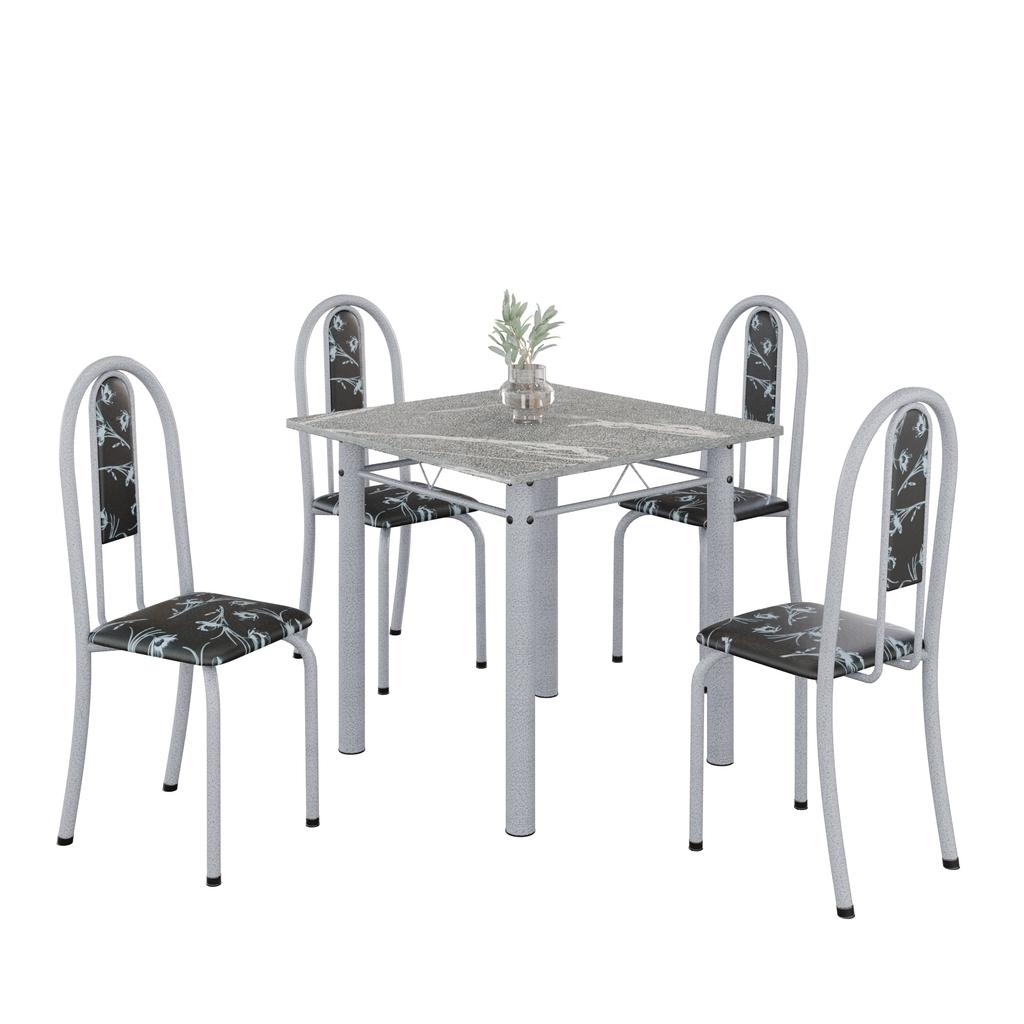 Conjunto de Mesa Tubular Mart Perola 4 Cadeiras 70x70cm – Tampo Granito Topázio | Isabel 030