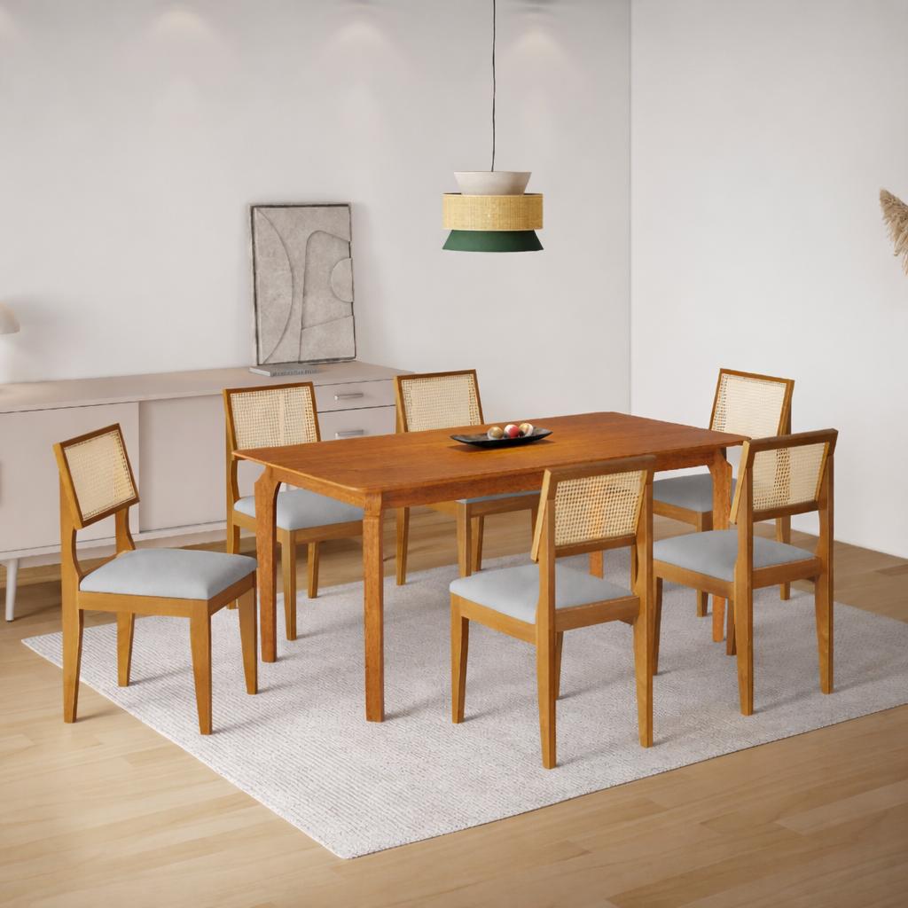 Mesa de Jantar Lorena Tampo Cinamomo 160×80 6 Cadeiras Turmalina