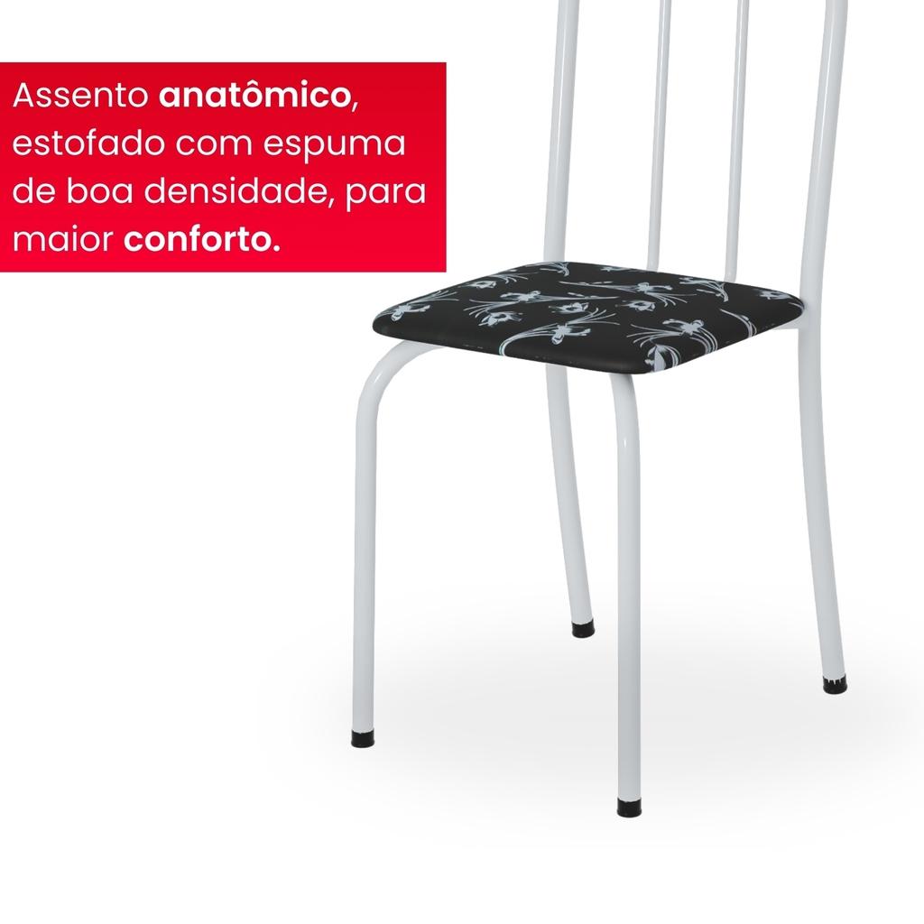 Conjunto de Mesa Analy com 4 Cadeiras | Tampo Granito Topázio 70x70cm | Tubo Branco