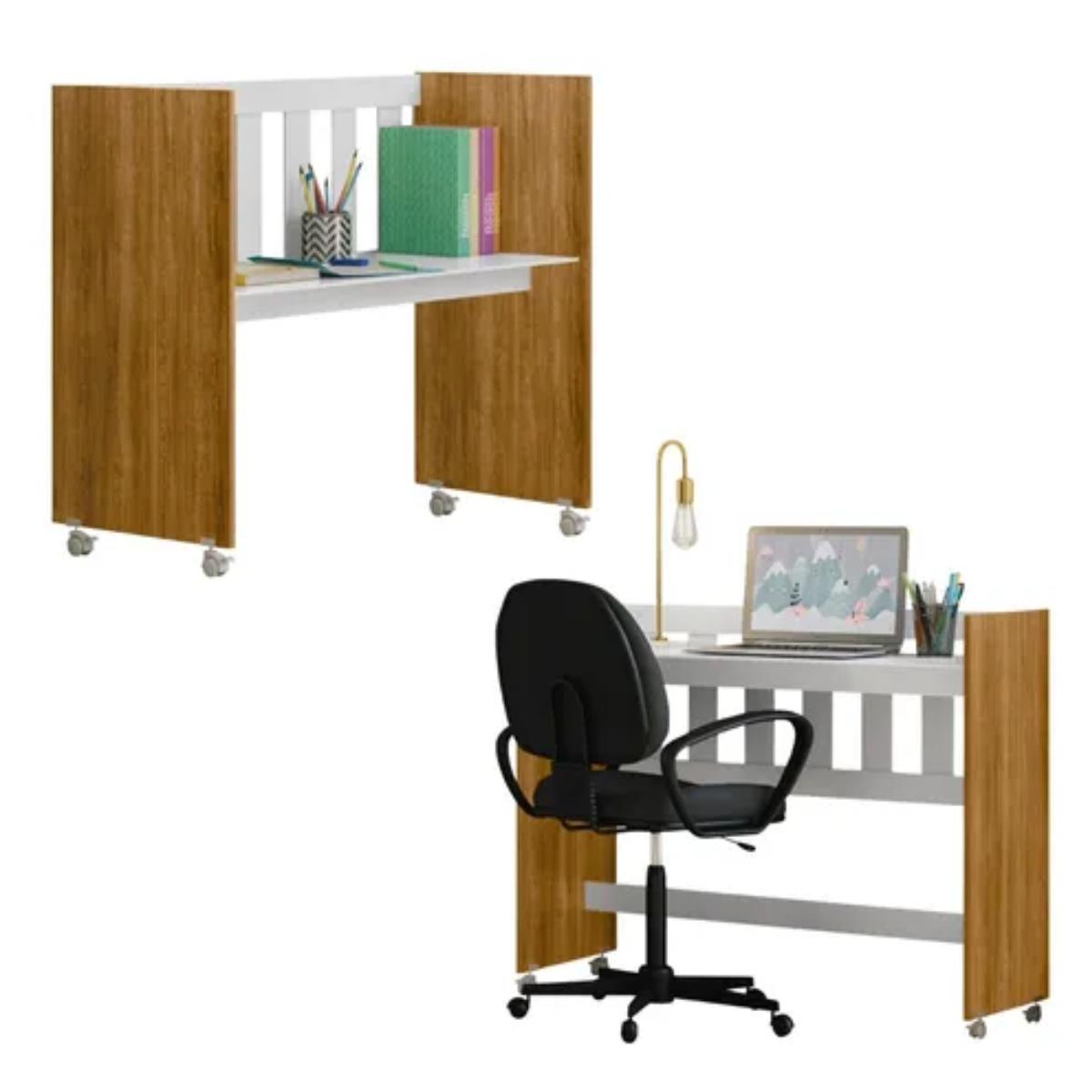 Mini Berço Maya | MDF | Rodízios Incluídos | Suporte para Mosquiteiro | Branco e Cinamomo