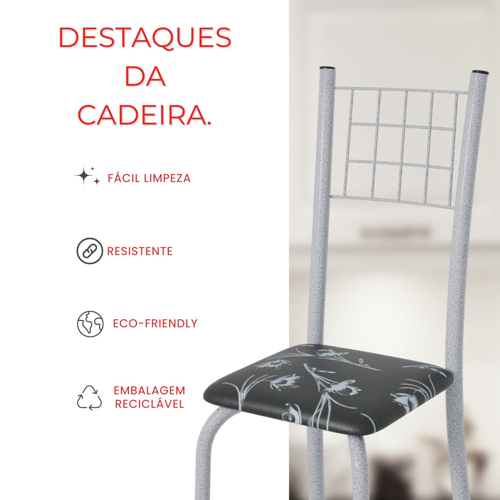 Kit 6 Cadeiras Mel | Aço + Assento Estofado Couríssimo | Até 120kg