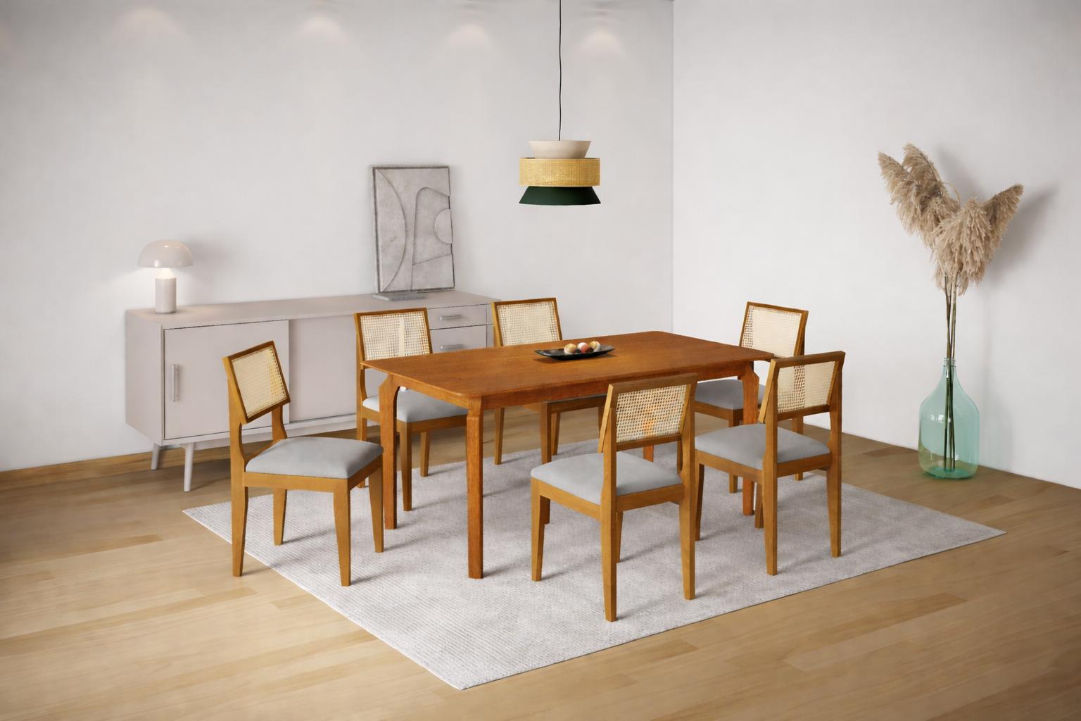 Mesa de Jantar Lyz 160x80 MDF e  6  Cadeiras Turmalina