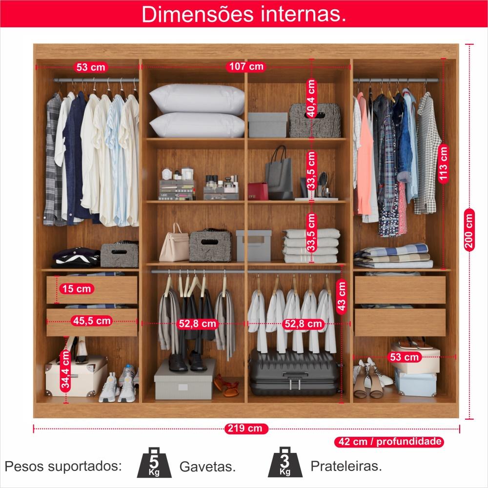 Guarda-Roupa Casal  8 Portas e 4 Gavetas Herrera Com Espelho