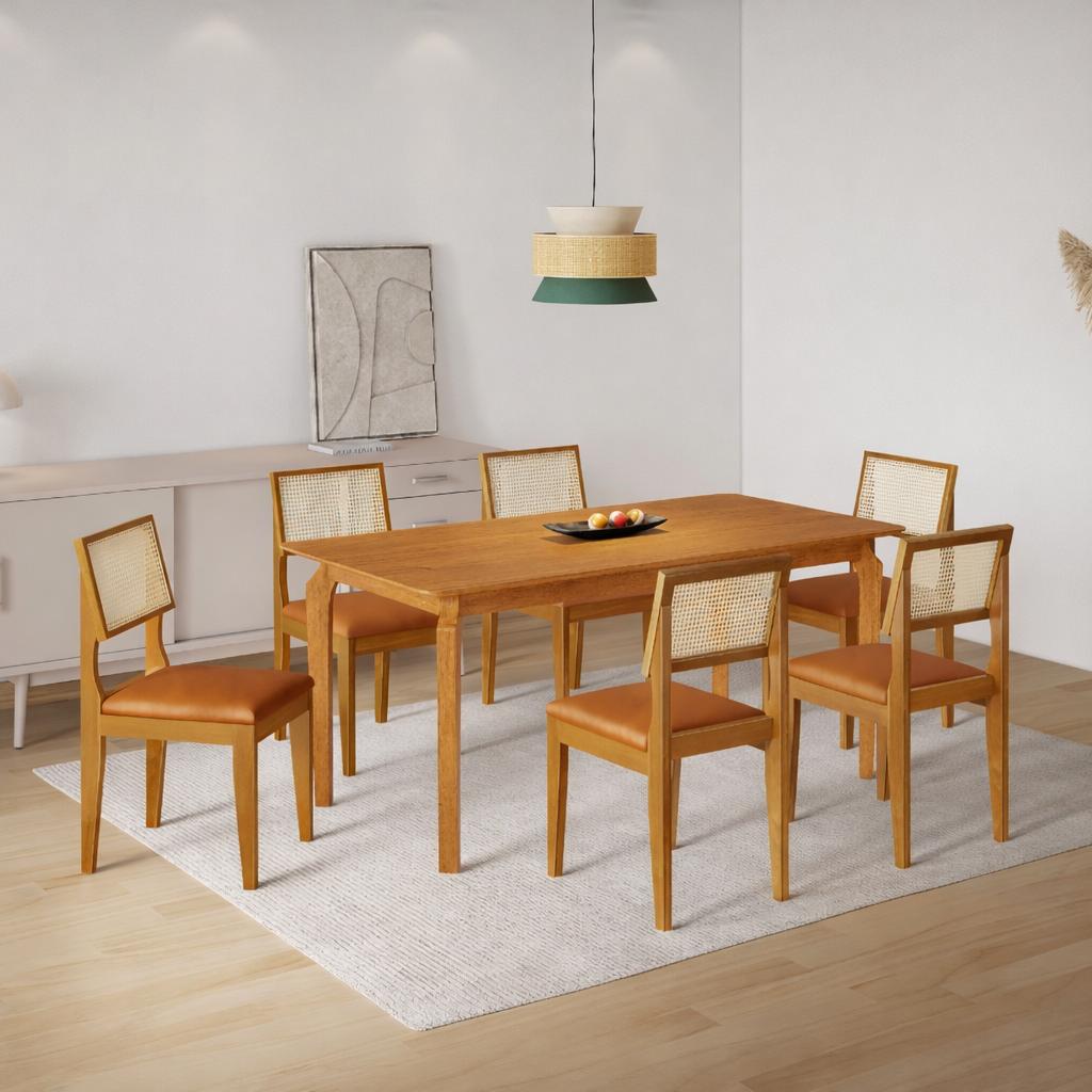 Mesa de Jantar Lorena Tampo Cinamomo 160×80 6 Cadeiras Turmalina