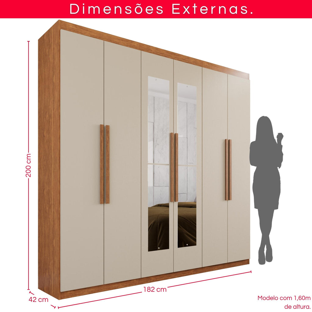 Guarda-Roupa Casal  6 Portas e 4 Gavetas Espanha Com Espelho