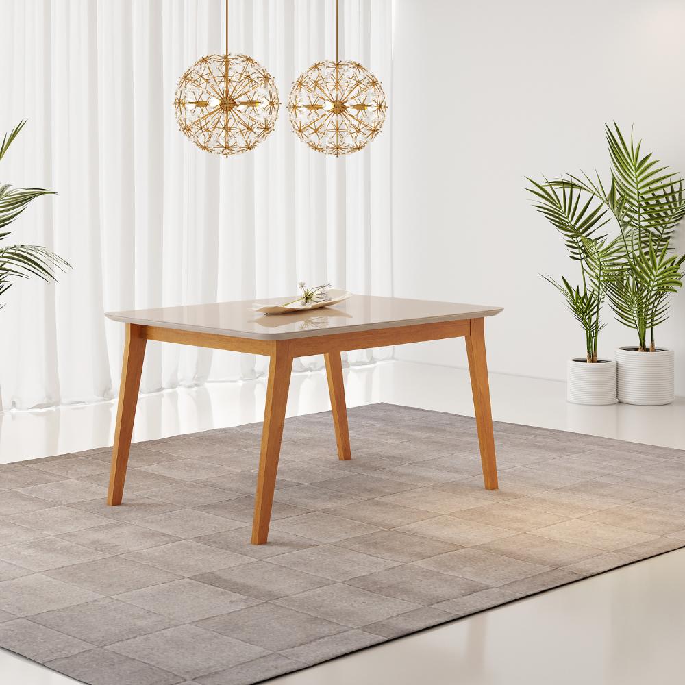 Mesa de Jantar Lorena 120x80 MDF Tampo em VIdro Off/White