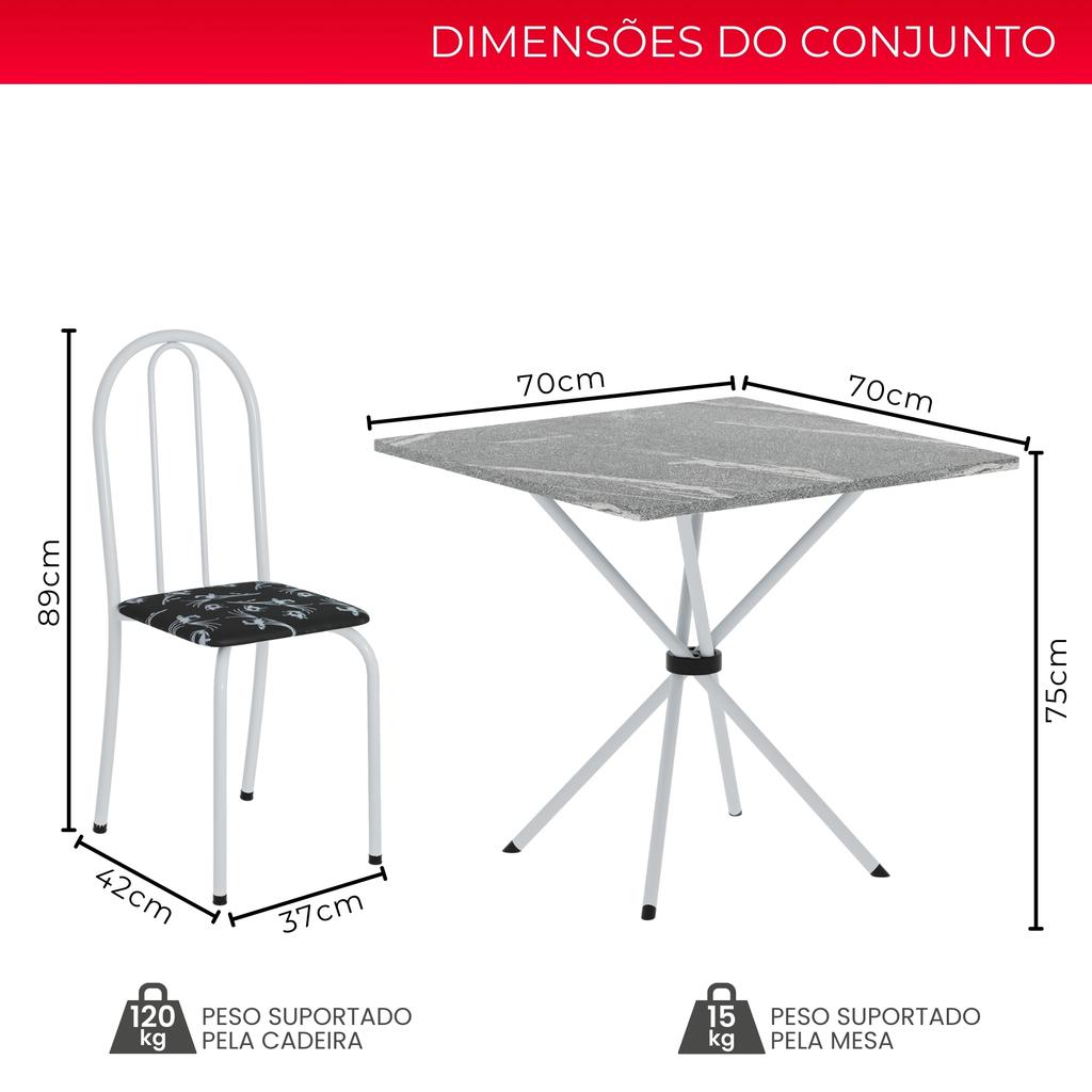 Conjunto de Mesa Analy com 4 Cadeiras | Tampo Granito Topázio 70x70cm | Tubo Branco