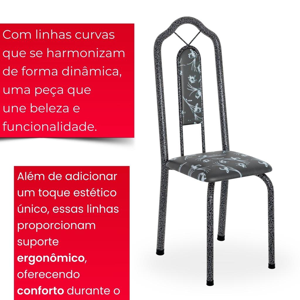 Conjunto de Mesa Tubular Mart Prata 4 Cadeiras 120x75cm – Tampo Granito Topázio | Brenda 010