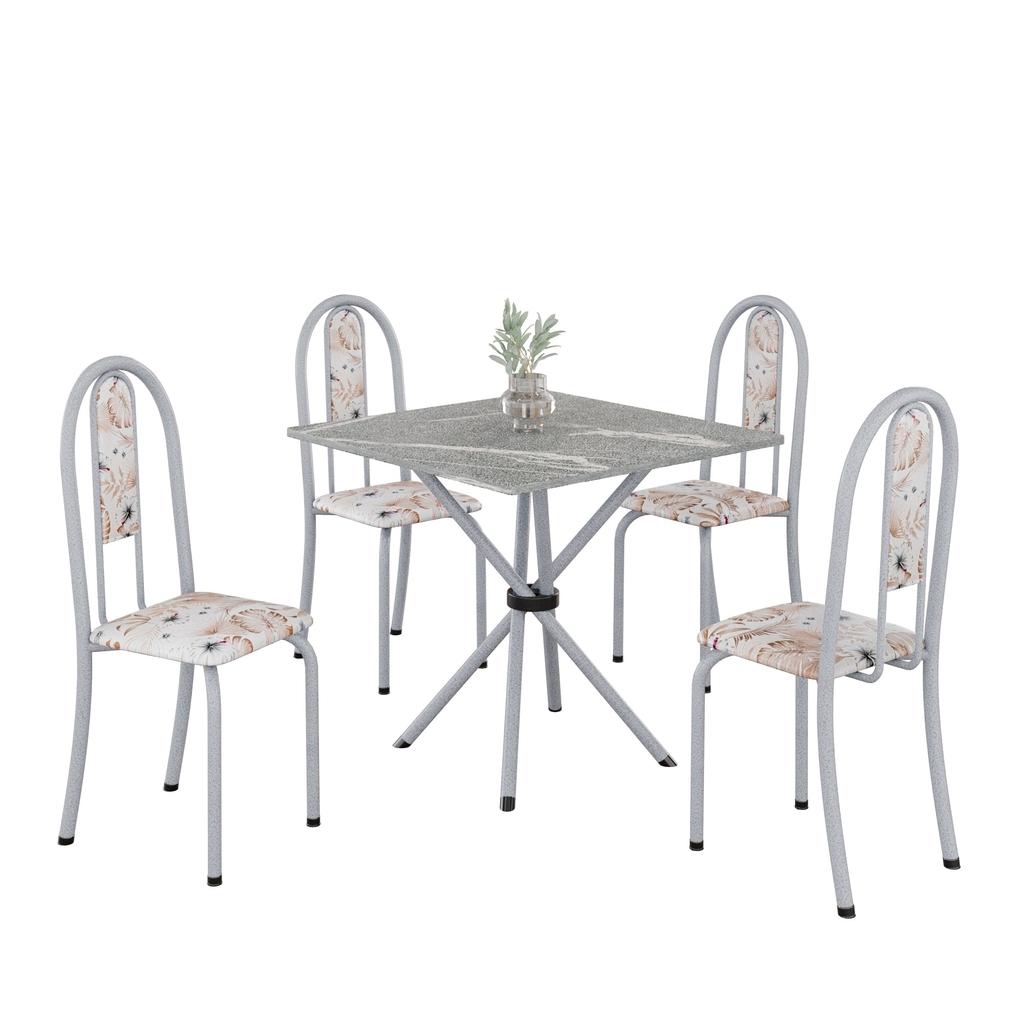 Conjunto de Mesa Isabel 048 com 4 Cadeiras – Tampo Granito Topázio 70x70cm | Mart Pérola