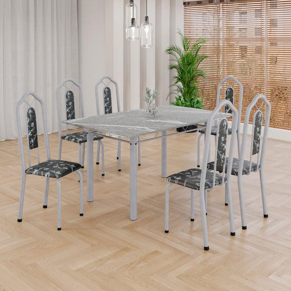 Conjunto de Mesa com 6 Cadeiras Brenda 010 | Tampo Granito Topázio 140x75cm | Mart Pérola