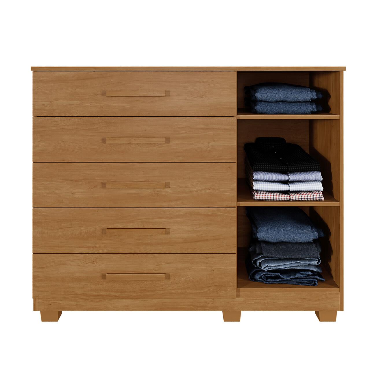 Cômoda Tóquio 5 Gavetas e 1 Porta Ripada - Cinamomo