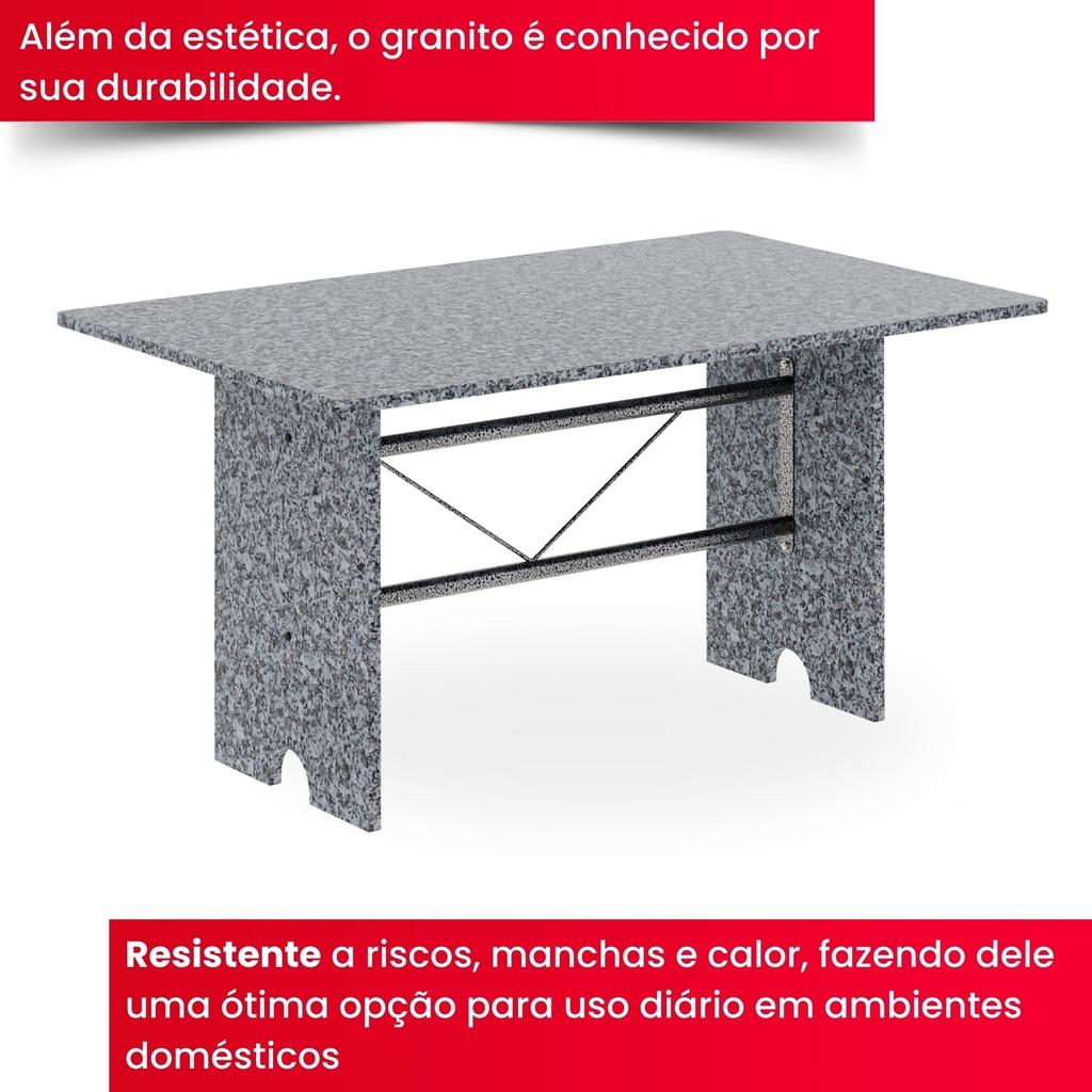 Conjunto de Mesa Letícia 070 com 6 Cadeiras | Tampo Granito Ocre 140x75cm | Mart Prata