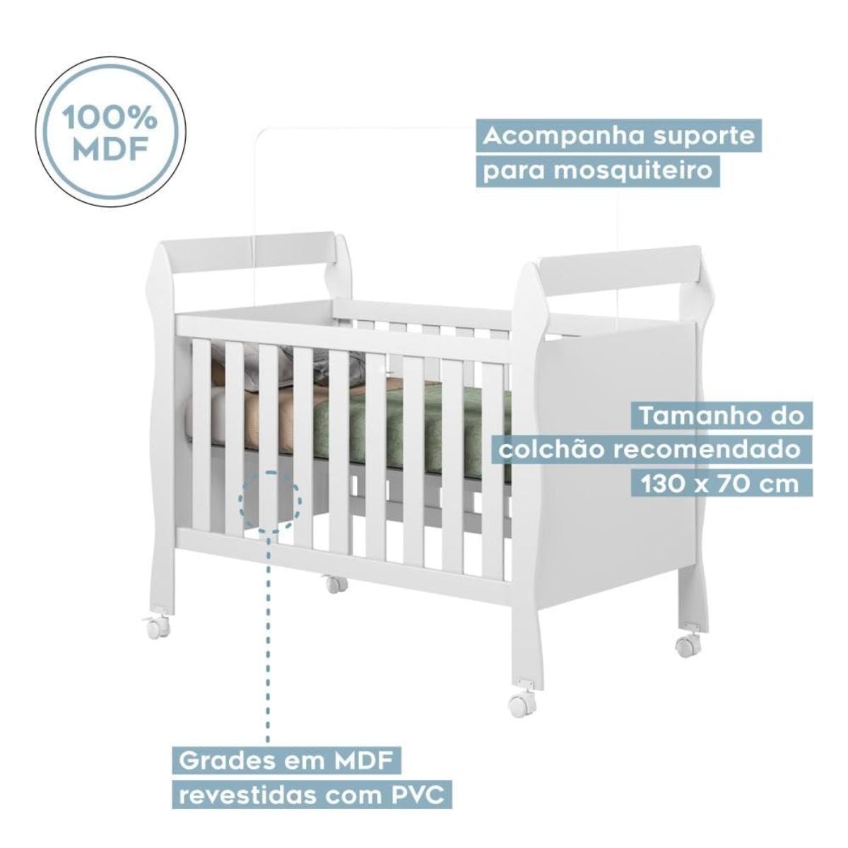 Mini Berço Americano 3 em 1 | Berço, Cama e Sofá | MDF | Branco