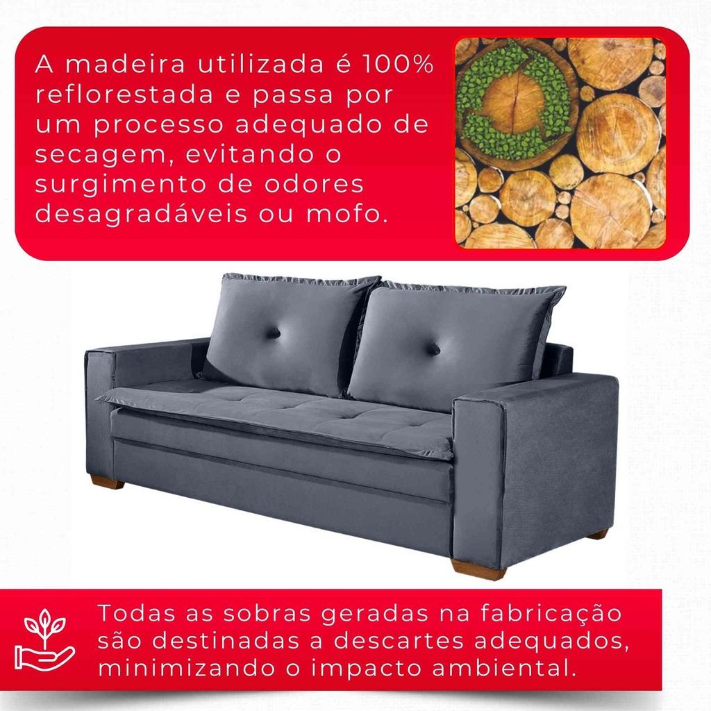 Sofá 3 Lugares Unique 2,10m | Revestimento Suede | Pés de Madeira
