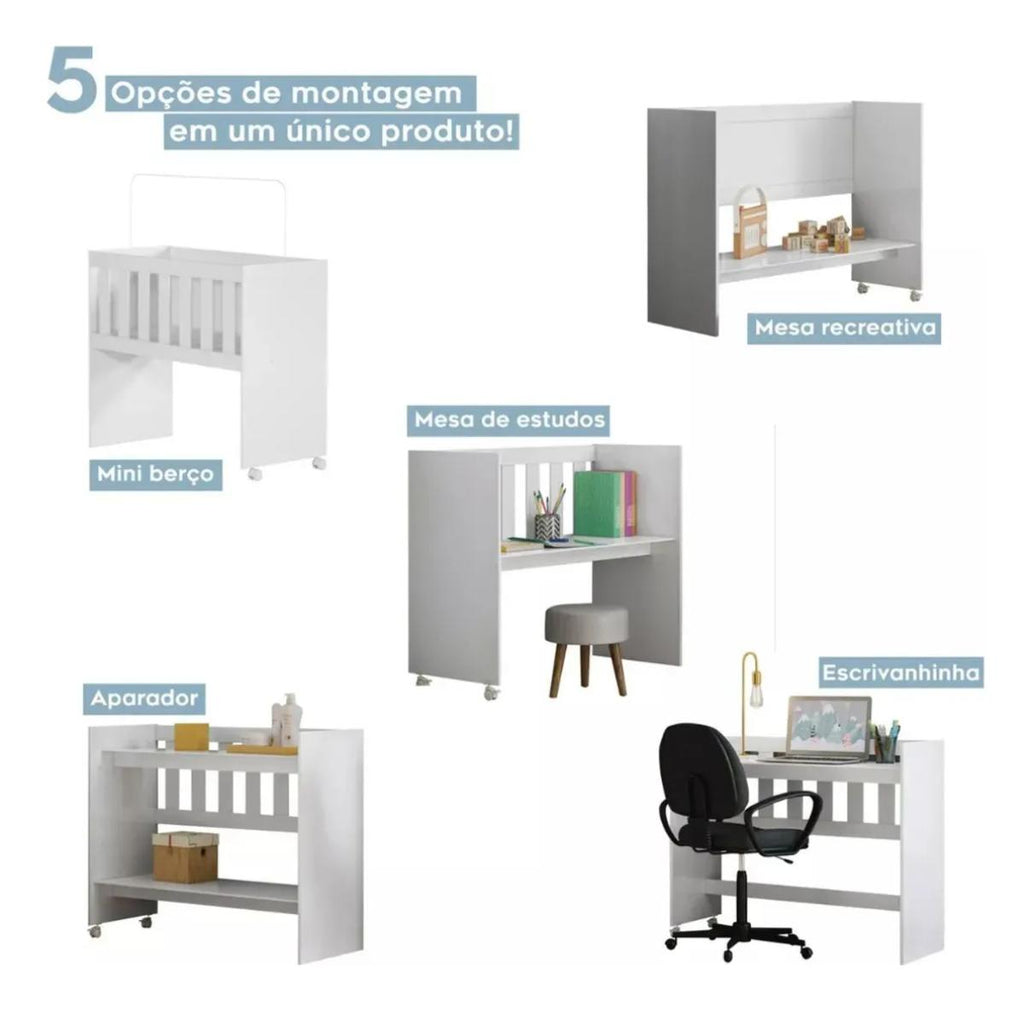 Mini Berço Maya | MDF | Rodízios Incluídos | Suporte para Mosquiteiro | Branco