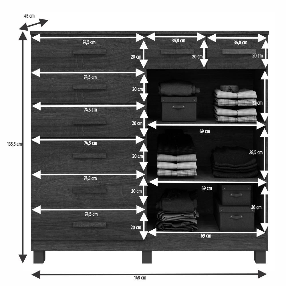 Cômoda Triunfo 8 Gavetas e 2 Portas - Cinamomo