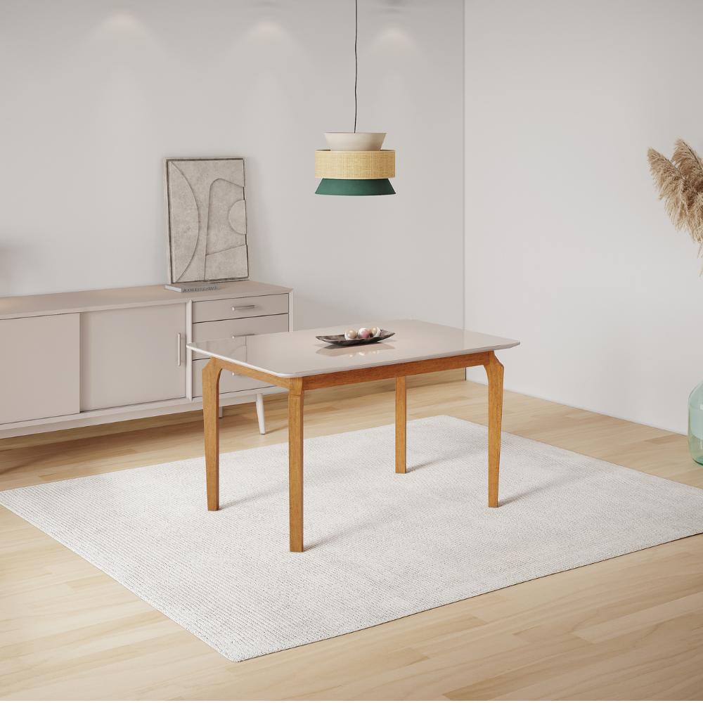 Mesa de Jantar Lyz 120x80 MDF Tampo em VIdro Off/White