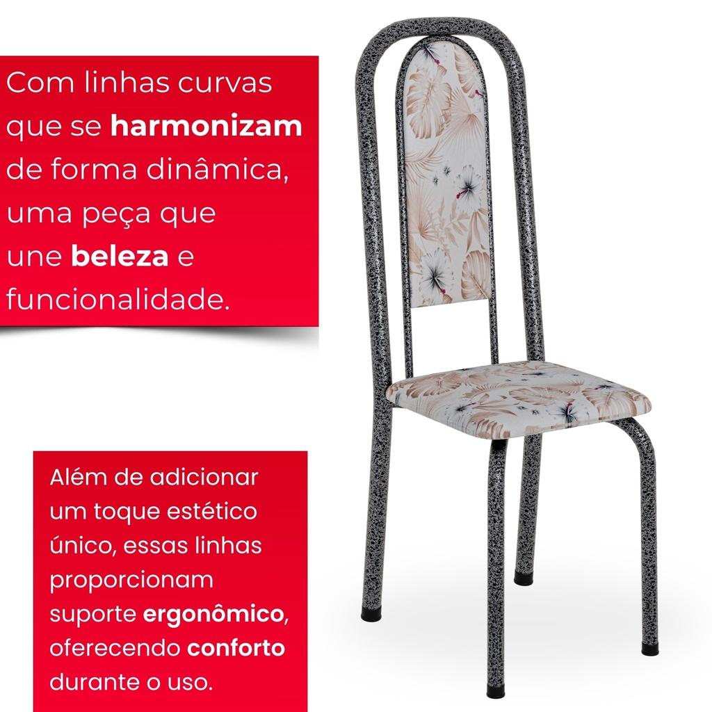 Conjunto de Mesa Tubular Mart Prata 4 Cadeiras 120x75cm – Tampo Granito Ocre | Letícia 070