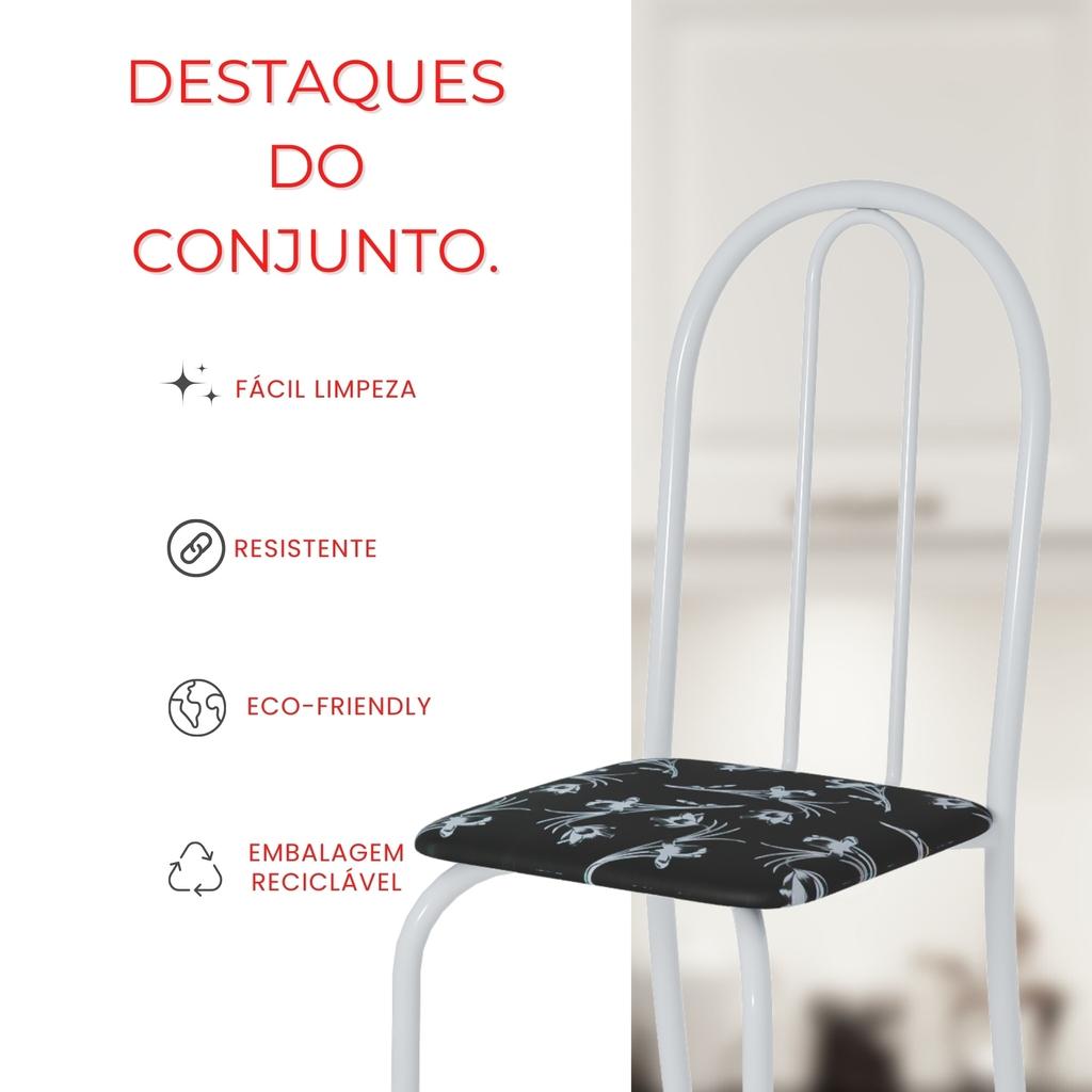 Conjunto de Mesa Analy com 4 Cadeiras | Tampo Granito Topázio 70x70cm | Tubo Branco