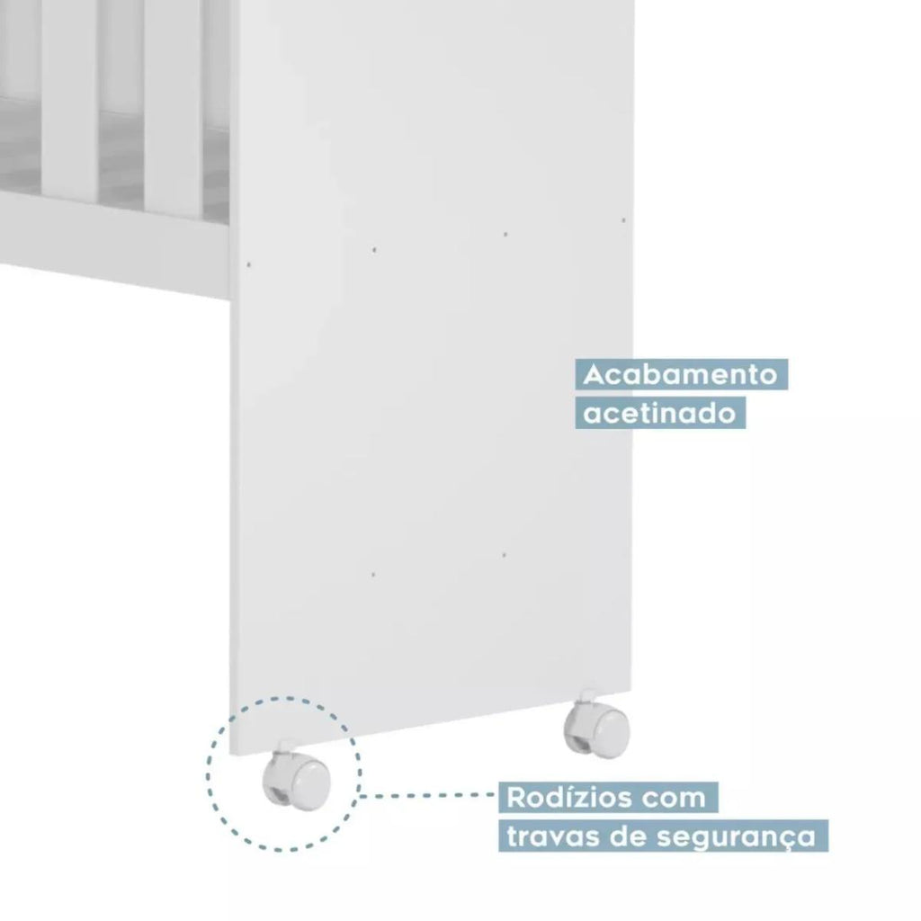 Mini Berço Maya | MDF | Rodízios Incluídos | Suporte para Mosquiteiro | Branco