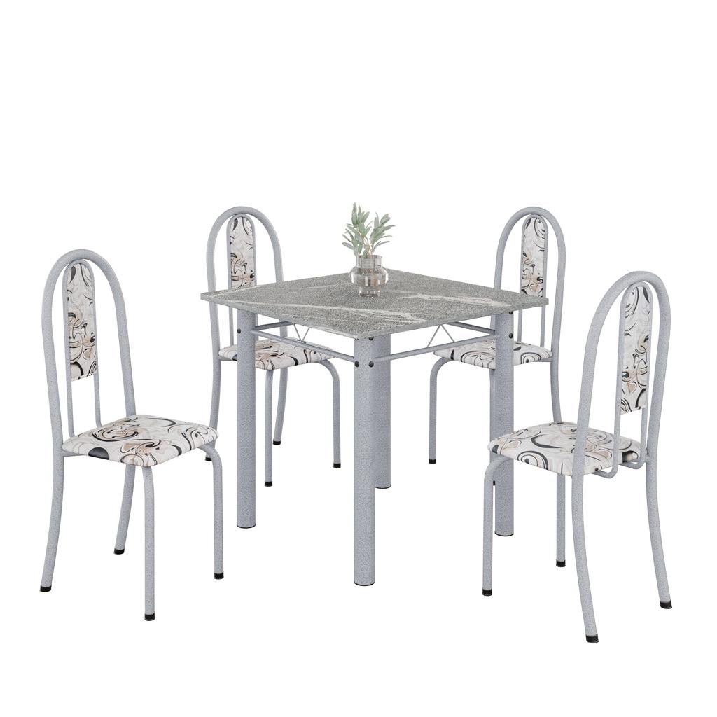 Conjunto de Mesa Tubular Mart Perola 4 Cadeiras 70x70cm – Tampo Granito Topázio | Isabel 030
