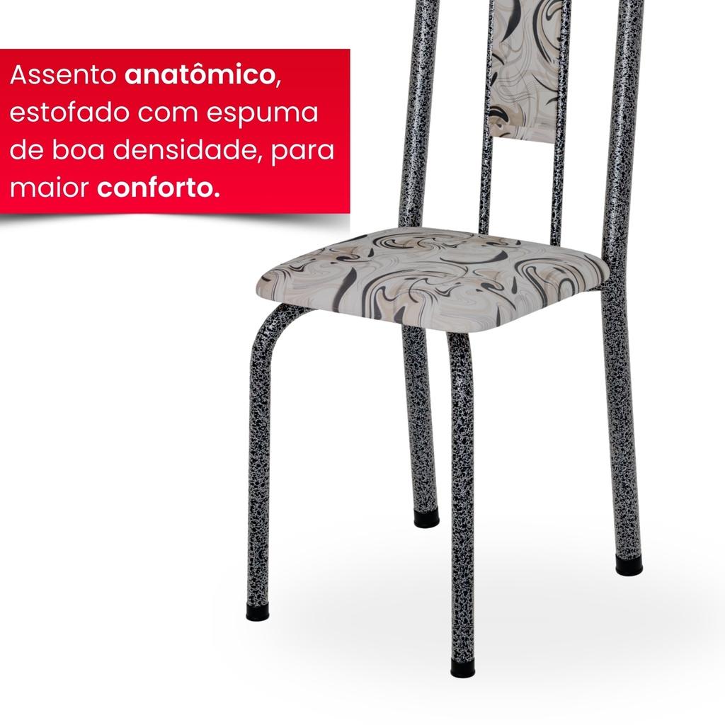 Conjunto de Mesa Tubular Mart Prata 4 Cadeiras 120x75cm – Tampo Granito Topázio | Brenda 010