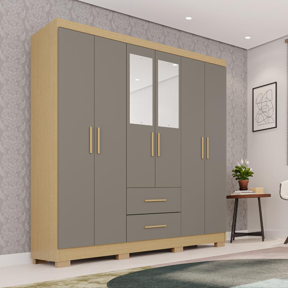 Guarda-Roupa Catar Premium 6 Portas 2 Gavetas com Espelho