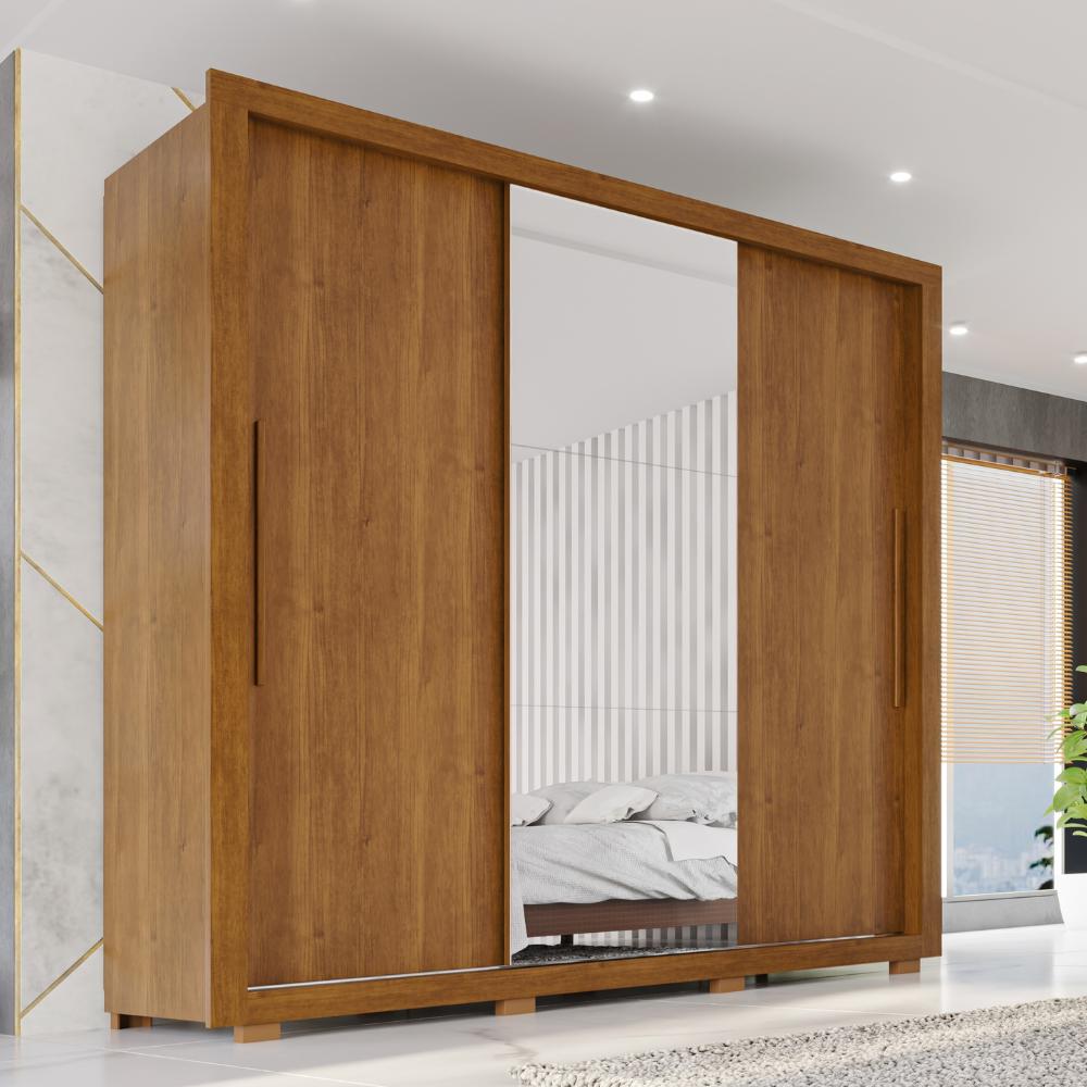 Guarda-Roupa Casal Luna 3 Portas de Correr 4 Gavetas com Espelho