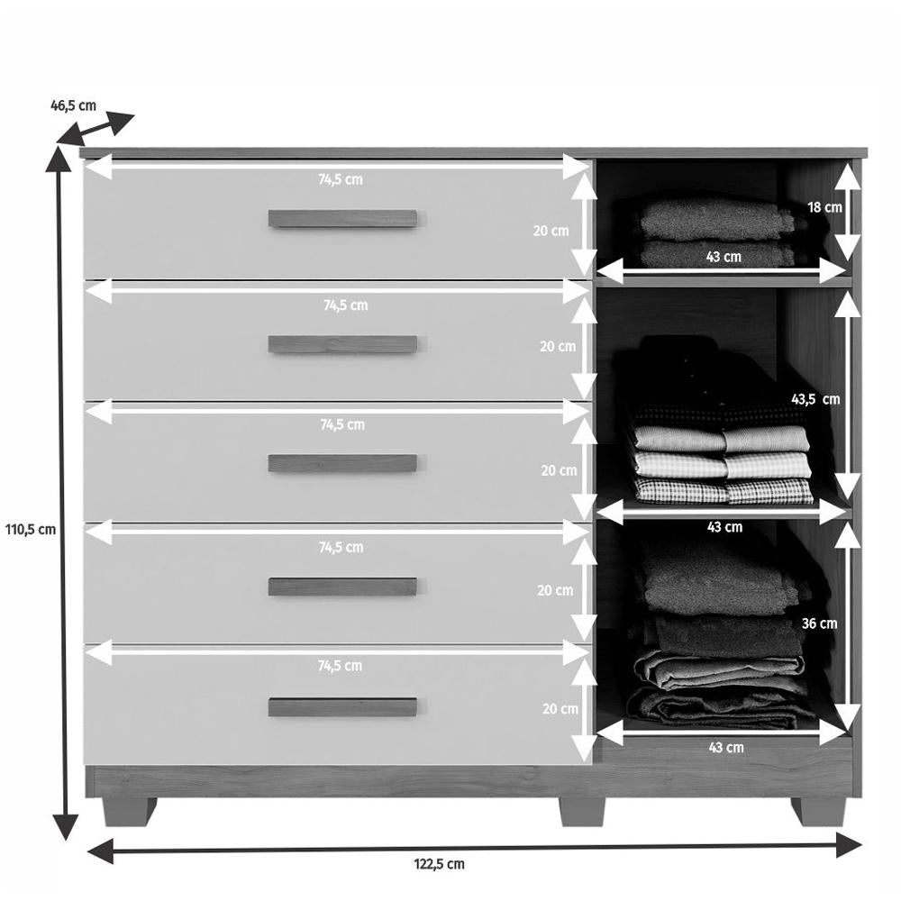Cômoda Tóquio 5 Gavetas e 1 Porta Ripada - Cin/Off