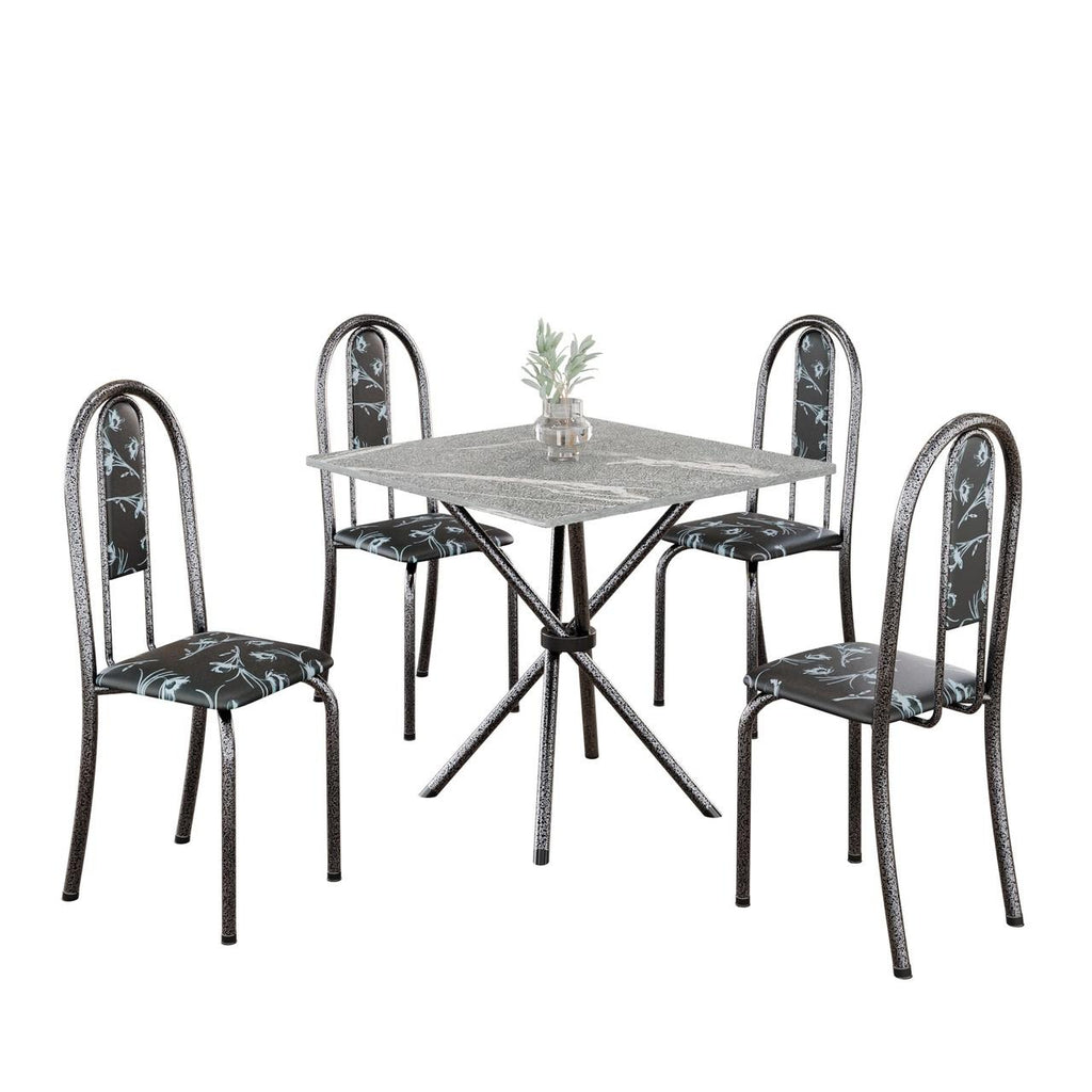 Conjunto de Mesa Isabel 048 com 4 Cadeiras – Tampo Granito Topázio 70x70cm | Mart Prata