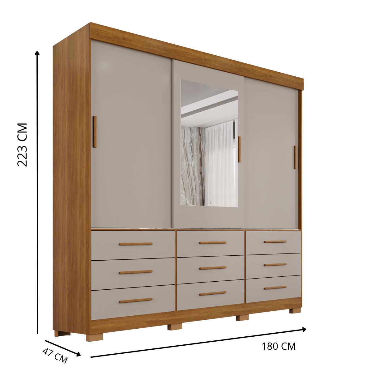Guarda-Roupa Casal Montreal 3 Portas 9 Gavetas com Espelho