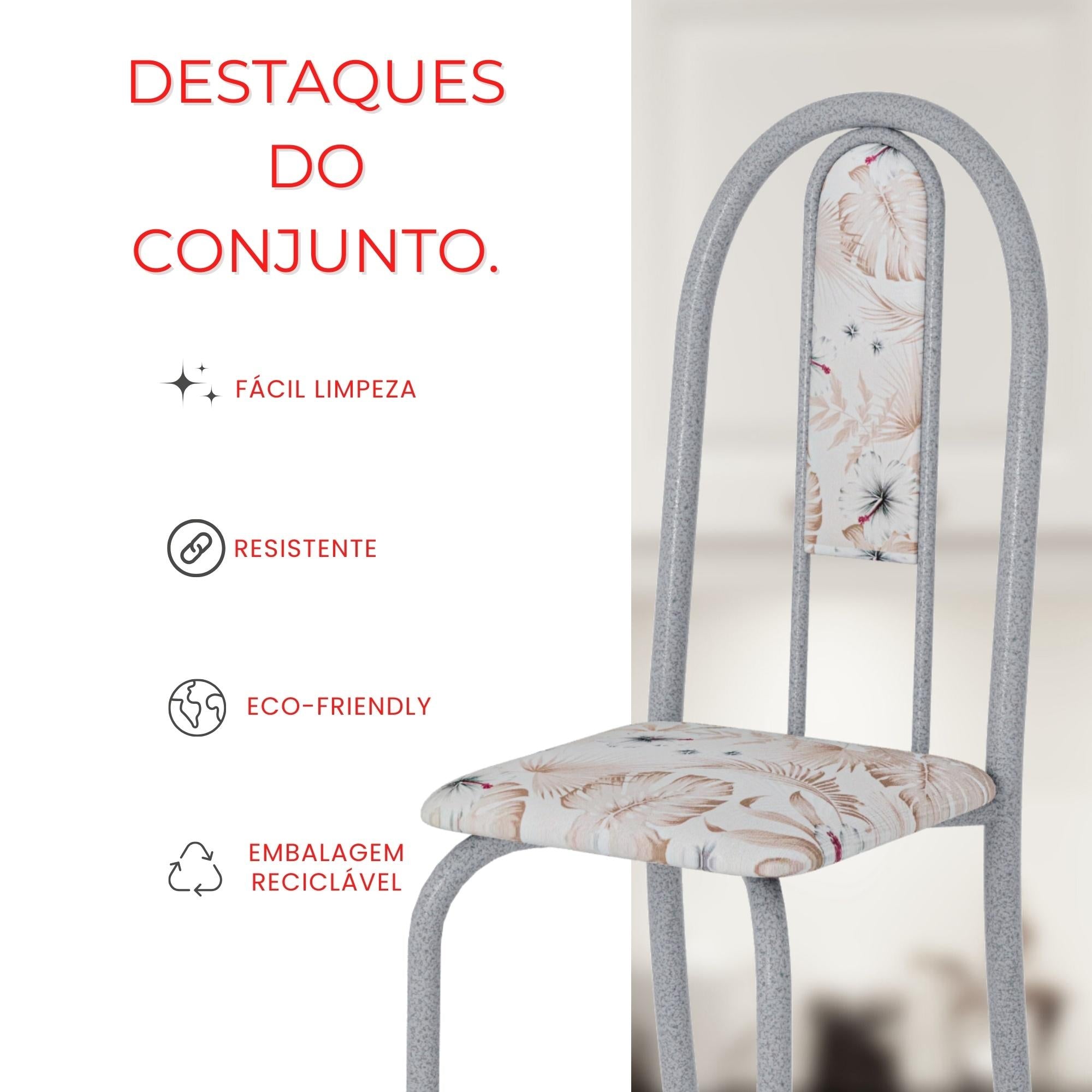 Kit 6 Cadeiras Isabel Pérola Botanic Bege | Aço | Estofadas
