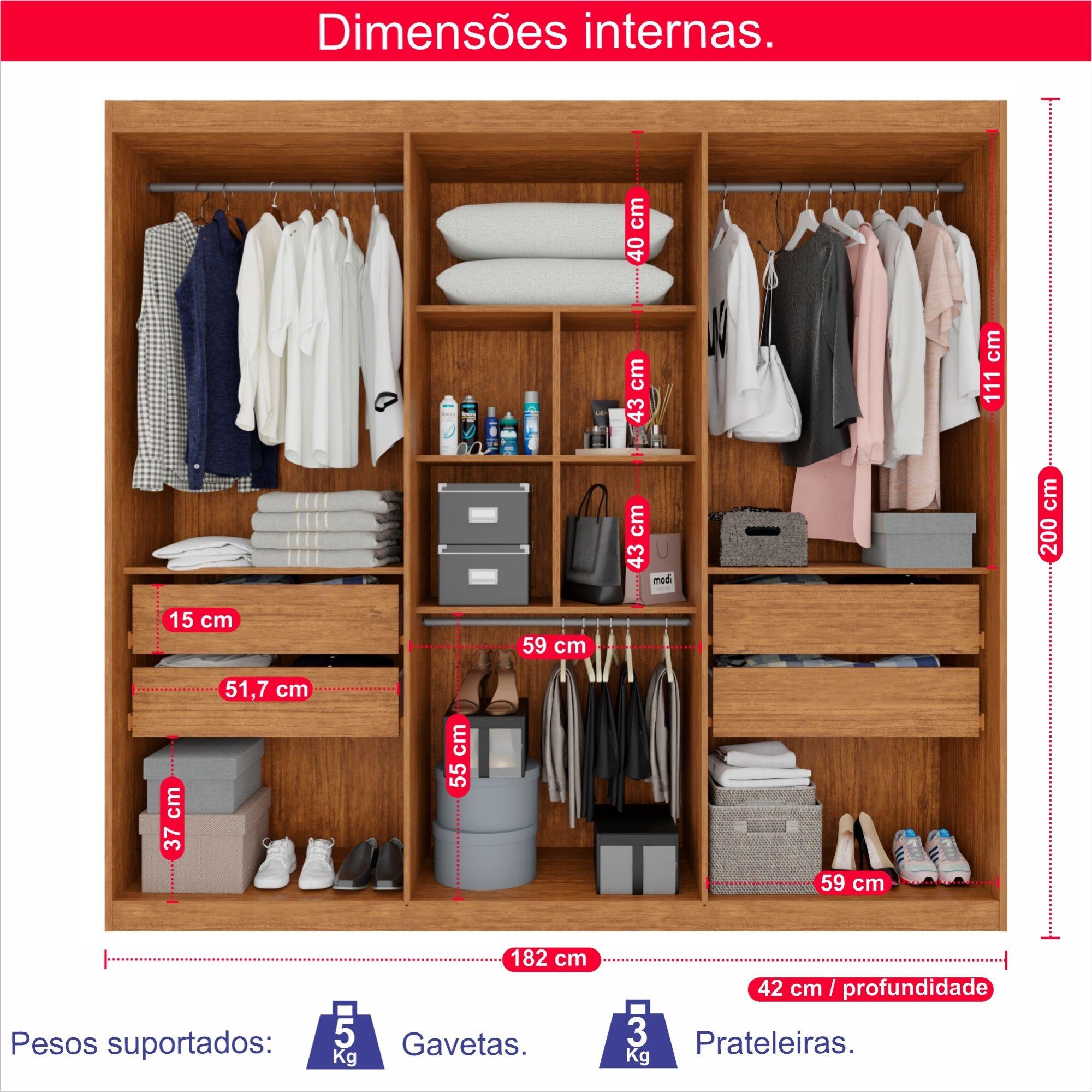 Guarda-Roupa Casal  6 Portas e 4 Gavetas Espanha Com Espelho