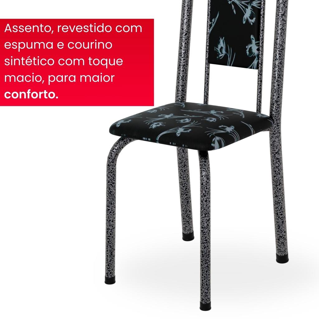Conjunto de Mesa Letícia 070 com 6 Cadeiras | Tampo Granito Ocre 140x75cm | Mart Prata