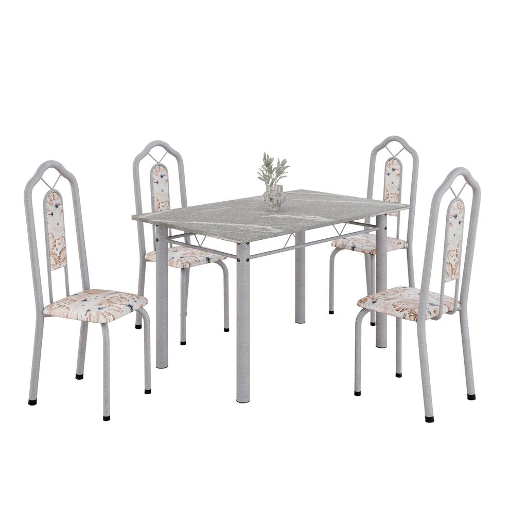 Conjunto de Mesa Tubular Mart Perola 4 Cadeiras 120x75cm – Tampo Granito Topázio | Brenda 010
