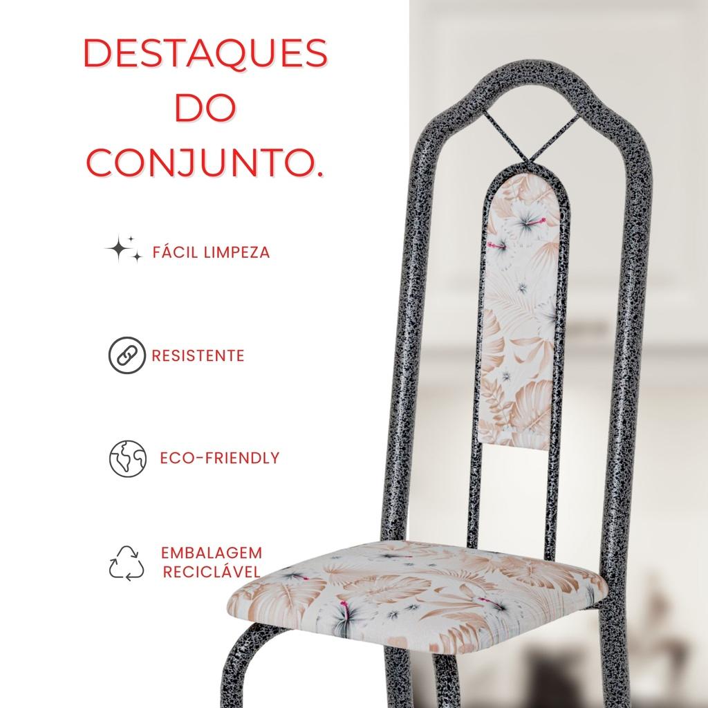 Conjunto de Mesa Tubular Mart Prata 4 Cadeiras 120x75cm – Tampo Granito Topázio | Brenda 010