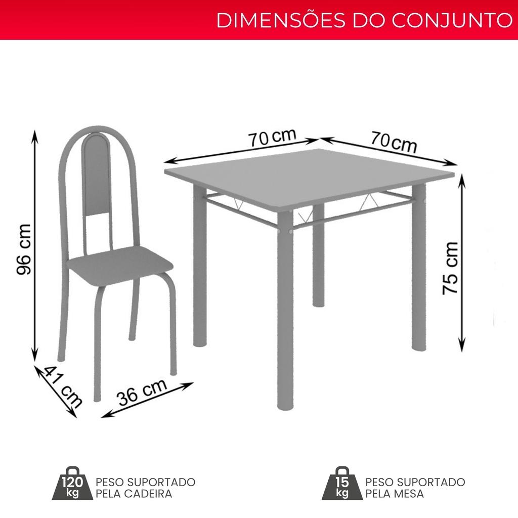 Conjunto de Mesa Tubular Mart Prata 4 Cadeiras 70x70cm – Tampo Granito Topázio | Isabel 030