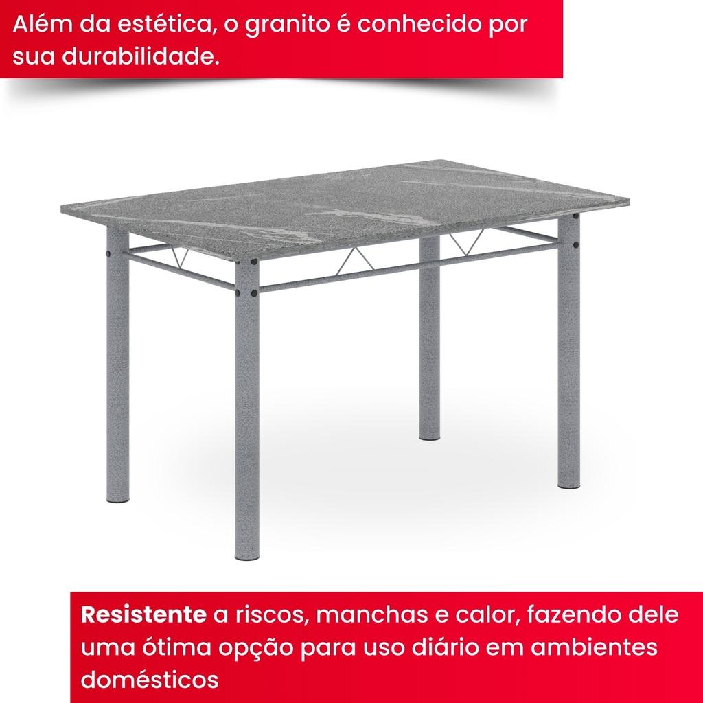Conjunto de Mesa Tubular Mart Perola 4 Cadeiras 120x75cm – Tampo Granito Topázio | Brenda 010