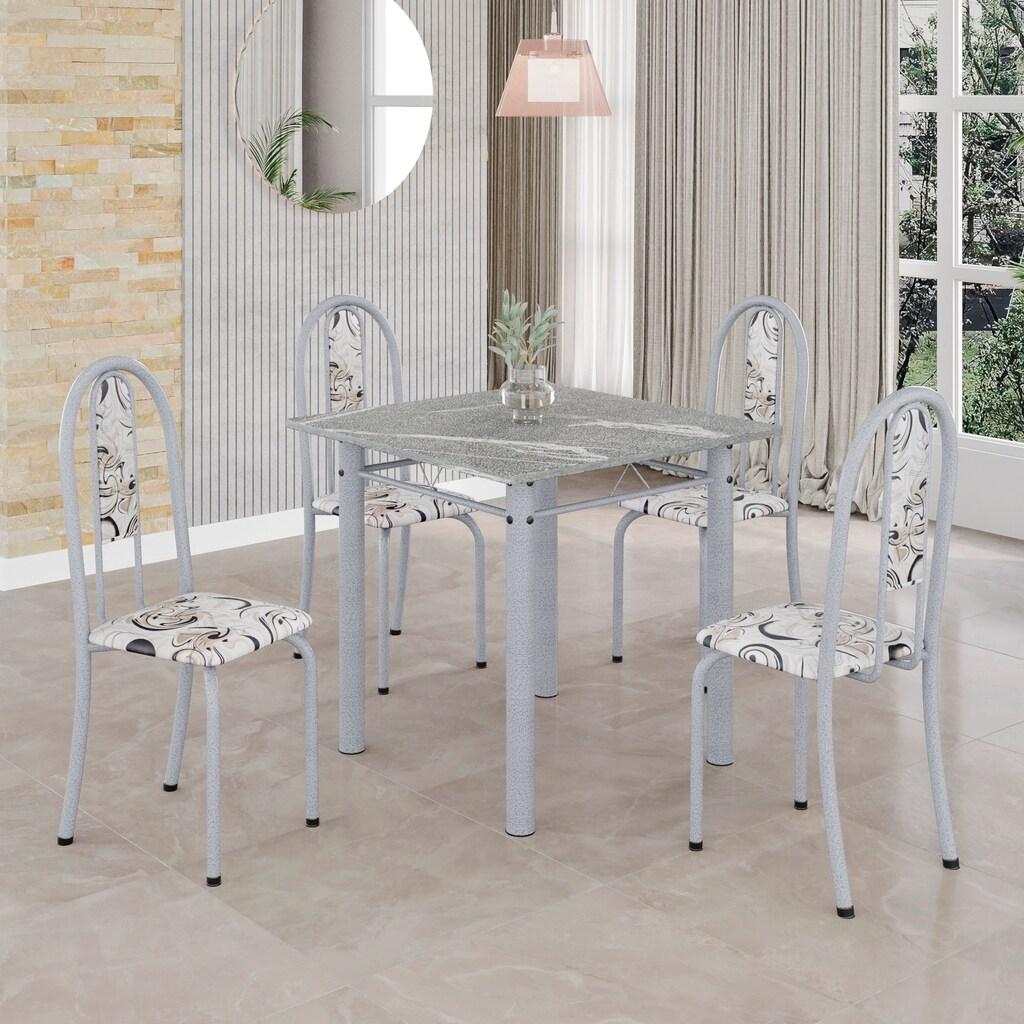 Conjunto de Mesa Tubular Mart Perola 4 Cadeiras 70x70cm – Tampo Granito Topázio | Isabel 030