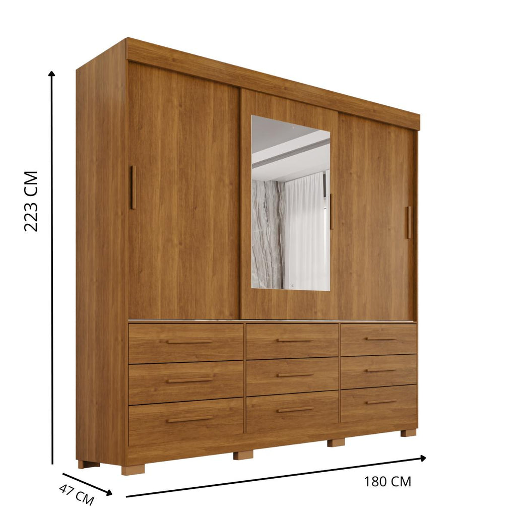 Guarda-Roupa Casal Montreal 3 Portas 9 Gavetas com Espelho