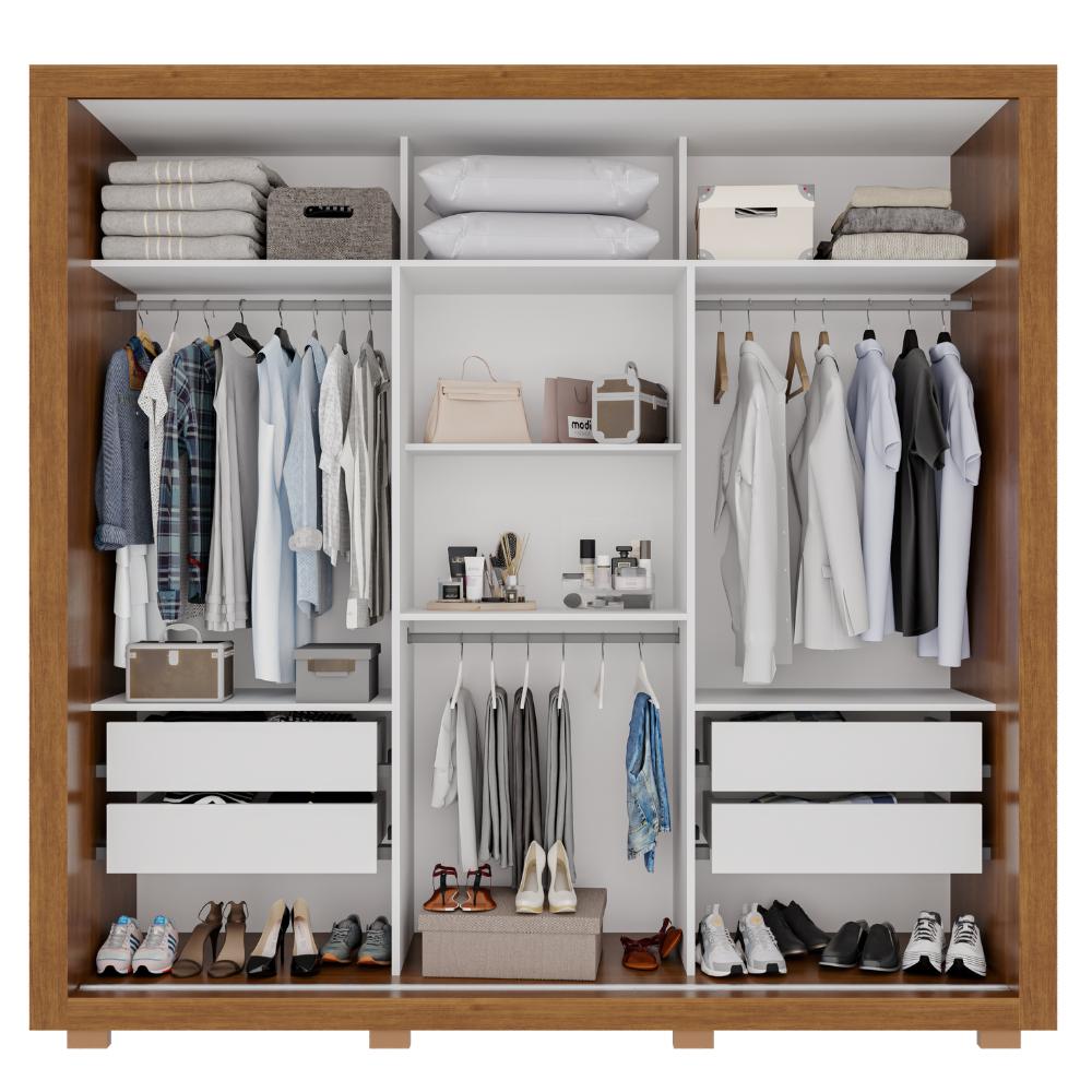 Guarda-Roupa Casal Luna 3 Portas de Correr 4 Gavetas com Espelho
